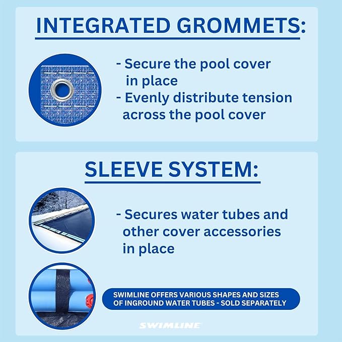 SWIMLINE HYDROTOOLS Super Guard Heavy Duty Pool Cover For Above Ground Swimming Pools |21 X 37 FT Cover | Blue / Black | Water Tube Sleeves | UV Protected For 16X32 FT Rectangle Pools | CO82137R