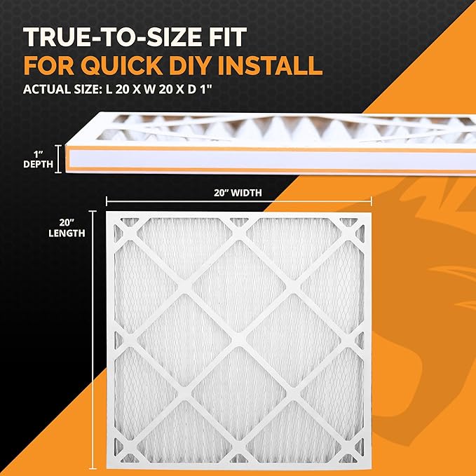 Tiger Tough 20x20x1 Air Filter MERV 8 MPR 600-800, High-Performance Pleated HVAC AC Furnace Filter Replacement for Home, 4-Pack