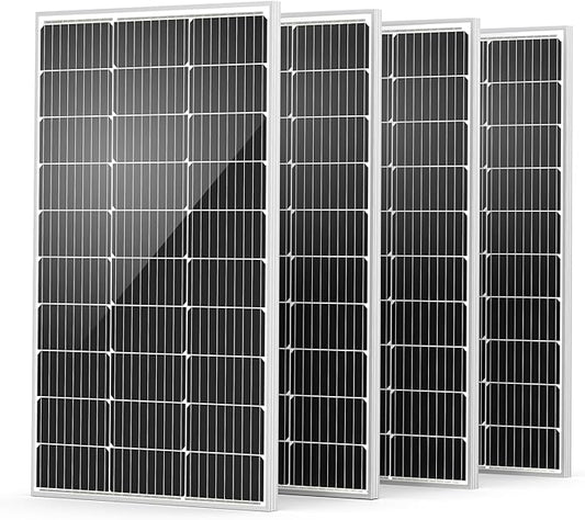 HQST Solar Panel 4pcs 100 Watt 12V Monocrystalline Solar Panel with Solar Connectors, High Efficiency Module PV Power for Battery Charging Boat, Caravan, RV and Any Other Off Grid Applications