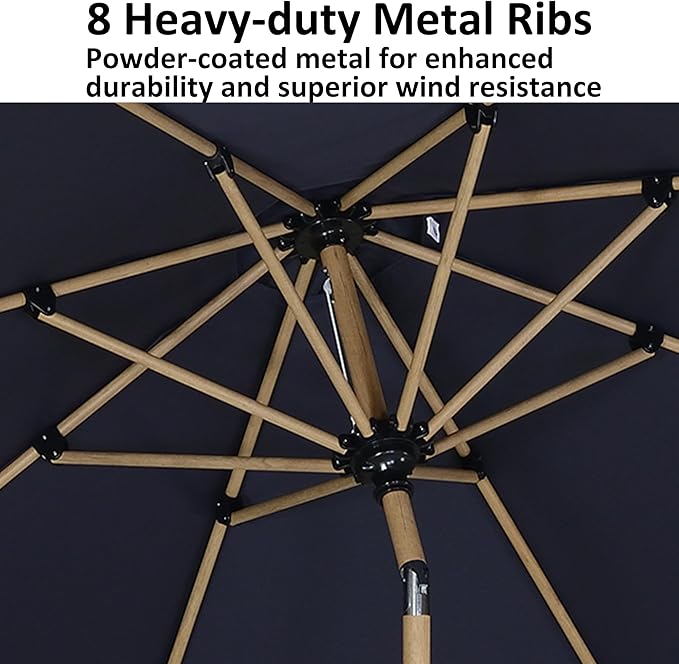 PURPLE LEAF 10 Feet Patio Umbrella with Base Outdoor Umbrella Round Market Umbrella for Table with Push Button Tilt & Crank and 8 Ribs Aluminum Pool Umbrella for Beach Patio, Navy Blue