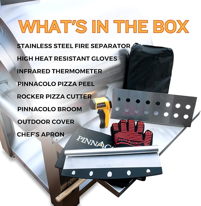 PREMIO Wood-Fired Pizza Oven with Professional Grade Accessories - Double-Wall Insulation w/Heavy Gauge Stainless Steel and Cordierite Stones Surface - Includes 8 additional items