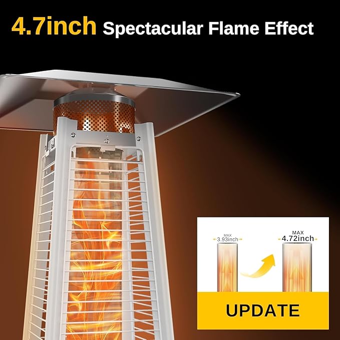 EAST OAK 48,000 BTU Pyramid Patio Heater, Quartz Glass Tube Propane Outdoor Heater with Wheels, Triple Safety Protection, 2025 Upgrade for Home, Backyard & Commercial Spaces, Stainless Steel