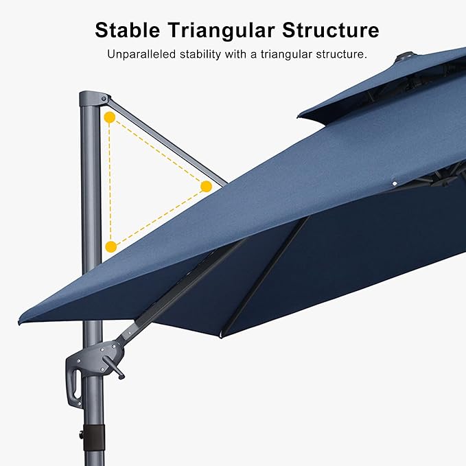PURPLE LEAF 10 FT Cantilever Umbrella Outdoor Patio Umbrella, Large Offset Square Umbrella, Windproof Heavy Duty Hanging Outside for Patio, Ocean Slate