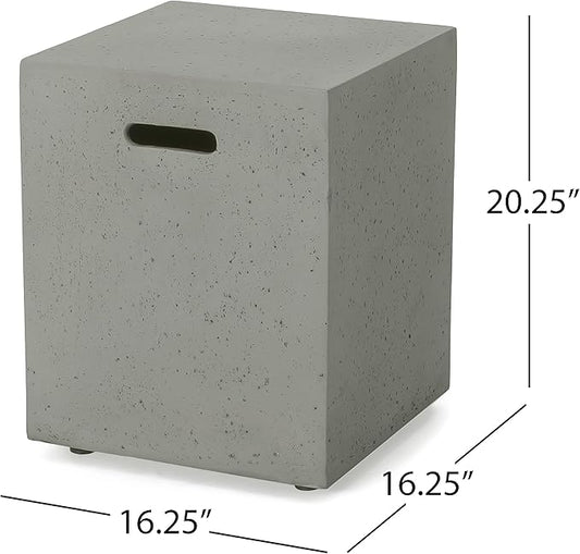 Propane Tank Cover Table for Fire Pits, 20 LB MGO Propane Tank Holder with Side Handles, Outdoor Tank Storage Side Table for Patio, Gas Griddle, Light Gray