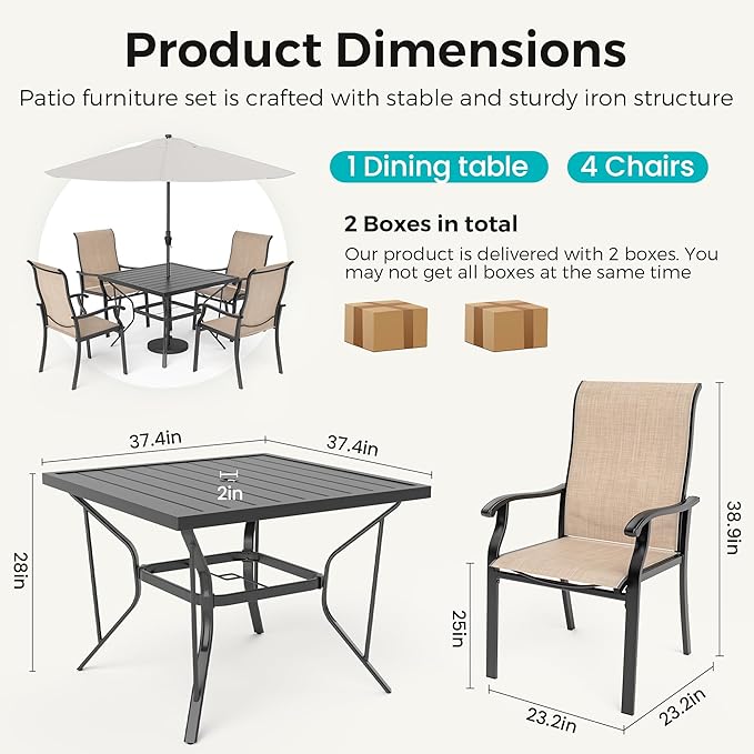 5-Piece Outdoor Dining Set, Patio Furniture Set with 4 Regular Chairs,Patio Dining Set with 1 Rectangular Table for Garden, Backyard, Poolside, Deck, Beige