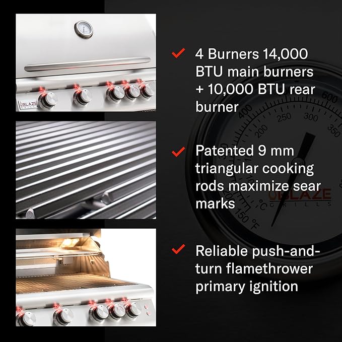Blaze Premium LTE Built-in Natural Gas Grill | 40-Inch 5-Burner BBQ with Rear Infrared Burner & Grill Lights | 304 Stainless Steel Construction BLZ-5LTE2-NG