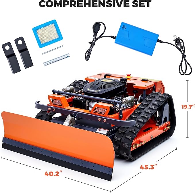 AHM Lawn Mower with Snow Plow, Remote-Controlled Grass Cutter & Snow Blower with 19.7" Cutting Width, Zero Turn Electric Grass Trimmer with 0.8"-5.9" Height Range 45° Max Slope 1094yd Remote Range
