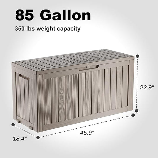 ROJIK Outdoor Storage Housing Deck Box - Waterproof Patio Furniture, Garden Tools, Cushions, Pool Accessories Storage Bench with Lockable Lid and Side Handles (Grey 75 Gal)