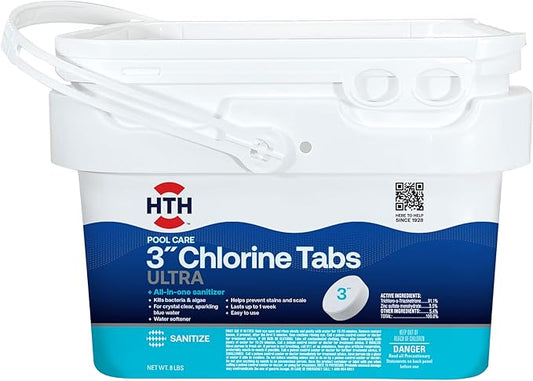 HTH 42056W Swimming Pool Care 3" Chlorine Tabs Ultra, Individually Wrapped Tablets, 8lb