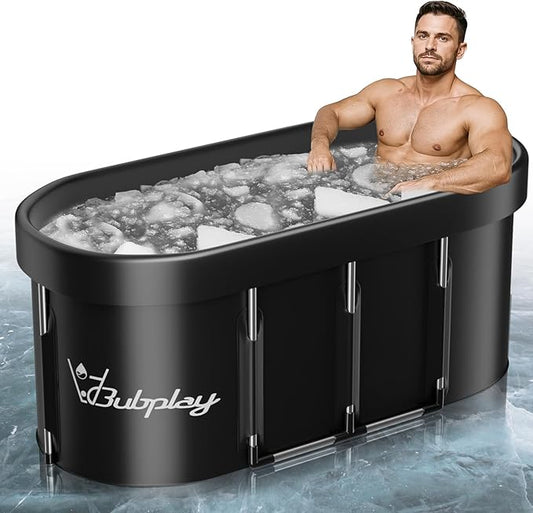 140 Gallons Large Oval Ice Bath Tub for Athletes & Adults, Cold Plunge Tub with Cover, Ice Plunge Tub for Recovery & Cold Water Therapy, Inflatable Ice Bath Barrel for Indoor Outdoor- Black