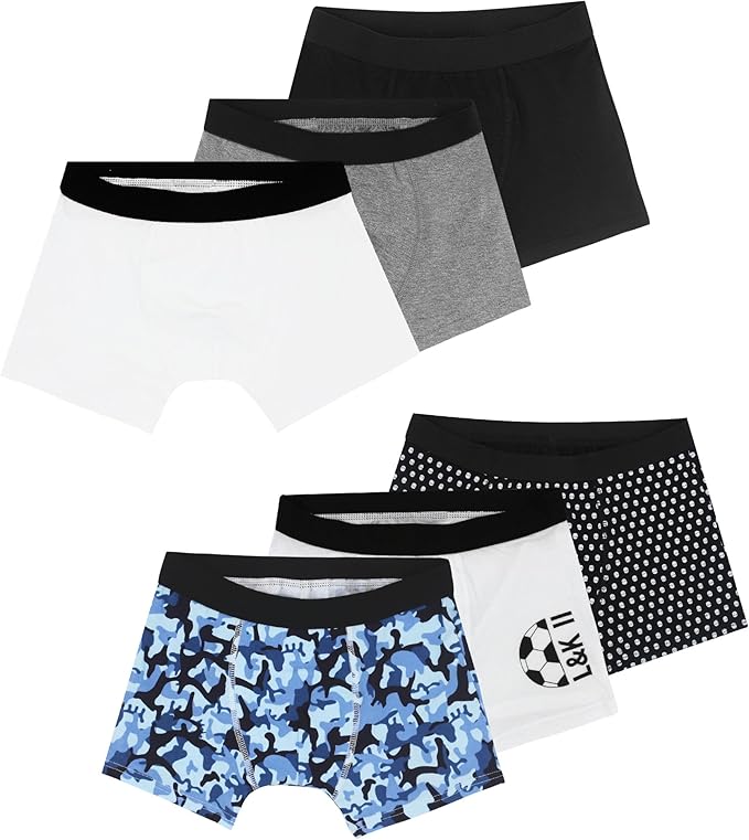 Boys Underwear Printed Boxer Briefs,Moisture Wicking Breathable,Assorted 10-Pack 1604