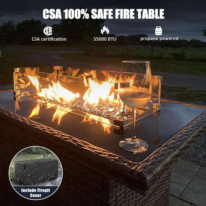LayinSun 8 Pieces Outdoor Patio Furniture Set with Fire Pit Table, Rattan Wicker Sectional Swivel Rocker Chairs Sets with Ottomans, Swivel Glider Chair and Coffee Table