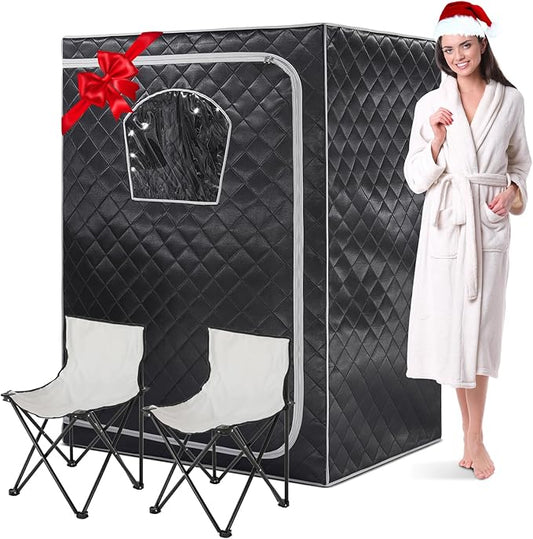 Gollense Portable Infrared Sauna for Home Spa 2 Person Full Size Personal Far Infrared Sauna Box with 2 Foldable Chairs, Dry Sauna Tent for Indoor, Black