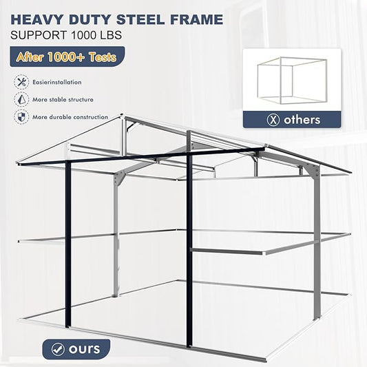 Metal Storage Shed 10x12 FT Reinforced Frame with Unique Clear Roof Skyview Windows Air Vents Door for Outside Garden Patio Lawn Backyard to Store Bikes,Lawnmower,Garage,Dark Grey Large