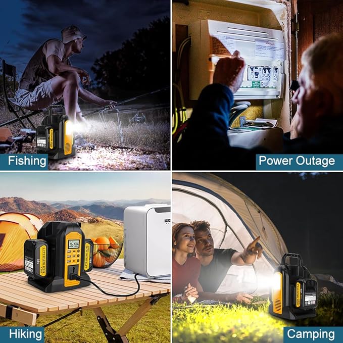 350W Pure Sine Wave Power Inverter for DeWalt 20V & 60V MAX Batteries, Dual-Battery Ports DC 20V/60V to AC 110–120V Inverter with LED Light, AC Outlet, USB-A, Type-C & DC Port (Tool Only)