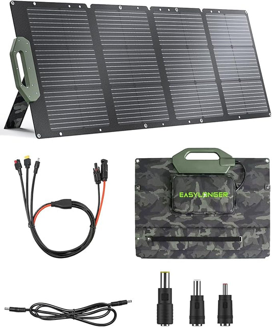 EASYLONGER 110W Foldable Solar Panel ESP110, Portable Solar Charger for CPAP Battery ES960, ES720, ES400 AIR, Power Station, Camping, Fishing, Outdoor, RV and Blackouts