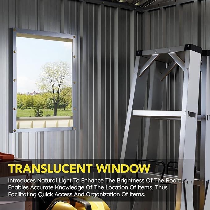 6x8FT Outdoor Metal Storage Shed, Double Door, 1 Clear Window, Tool Shed for Garden, Patio, Backyard Brown