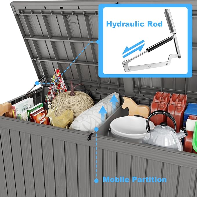 Vixzen 200 Gallon Resin Deck Box, Lockable Outdoor Storage Box for Patio Cushions Storage Furniture,Garden Tools, Pool Supplies, Weatherproof and UV Resistant- Grey