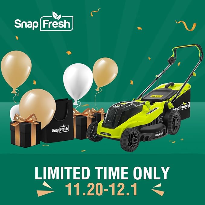 SnapFresh Electric Lawn Mower - 40V 16” Cordless Lawn Mower with 4.0Ah Battery x 2 and Fast Charger Included - Battery Operated Push Lawn Mowers with Bagger, Brushless Motor