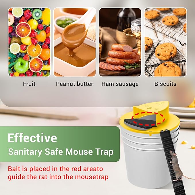 Mouse Traps Bucket Flip Lid,5 Gallon Bucket Mouse Trap, Auto Reset & Slide Bucket Lid Mouse Rat Trap, Multi Catch and Release Humane Lid Mice Traps for Indoor Outdoor 3 Pack