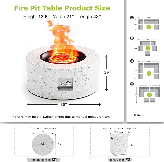 Outdoor Fire Pit Table Propane Gas Fire pits & Outdoor Fireplaces 30'' Round Firepit Table, 50,000 BTU Fire Table for Patio Set, Speckled White