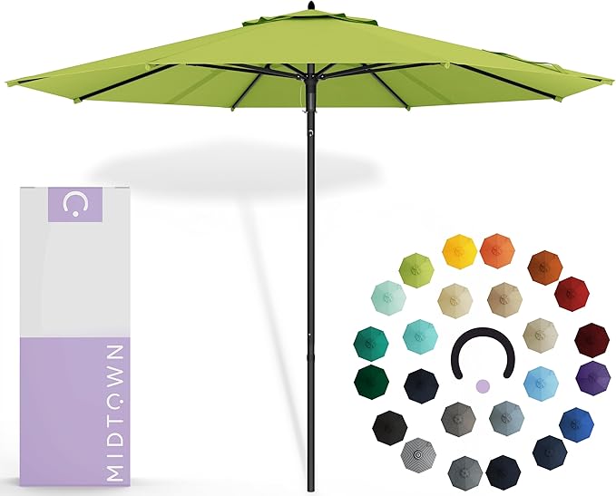 Midtown Umbrellas Push Pop Sunbrella Umbrella 10 Feet Large Outdoor Umbrella With Macaw Fabric - Deck Patio Umbrella, Backyard Umbrella, Garden Umbrella & Pool Umbrella - Black Pole