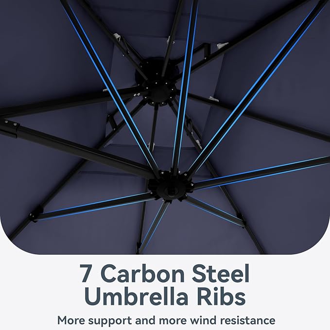 GREEN PARTY 12x9 ft Cantilever Patio Umbrella with Base Included, Rectangle Offset Outdoor Umbrellas with 360° Rotation, 5-Year-Non-Fading Hanging Pool Umbrella for Garden Deck Poolside - Navy Blue