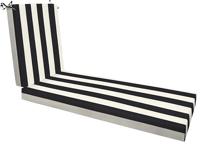 Honeycomb Outdoor Heritage Chaise, 22.5" W x 70" L, Cabana Stripe Black and Ivory Chair Cushion for Patio Furniture