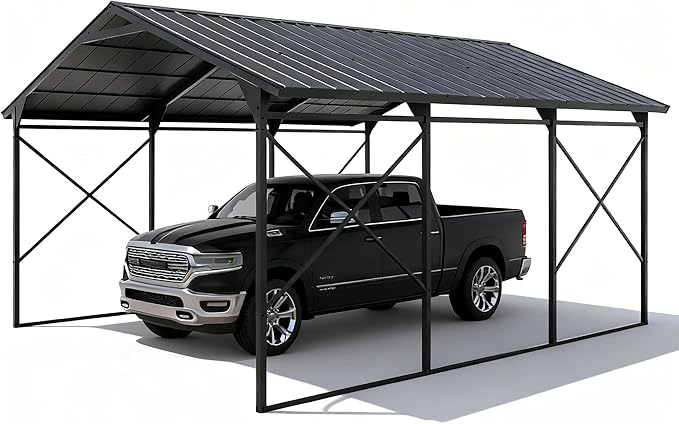 12X22FT Metal Carport Outdoor Carport Canopy Heavy Galvanized Garage Car Shelter with Enhanced Base and Roof, Duty Garage Shelter for Cars Boats Pickups Trucks