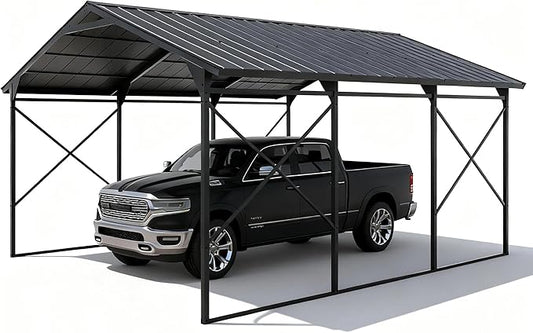 12X22FT Metal Carport Outdoor Carport Canopy Heavy Galvanized Garage Car Shelter with Enhanced Base and Roof, Duty Garage Shelter for Cars Boats Pickups Trucks