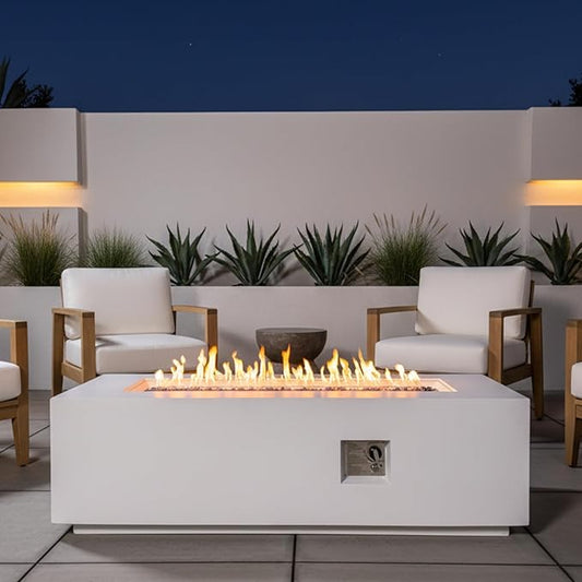 60 Inch Propane Fire Pit Table, MGO Firepits for Outside, Rectangular Gas Fire Pit for Outside Patio, Backyard, Pool, 60,000 BTU, Free Lava Rocks, White