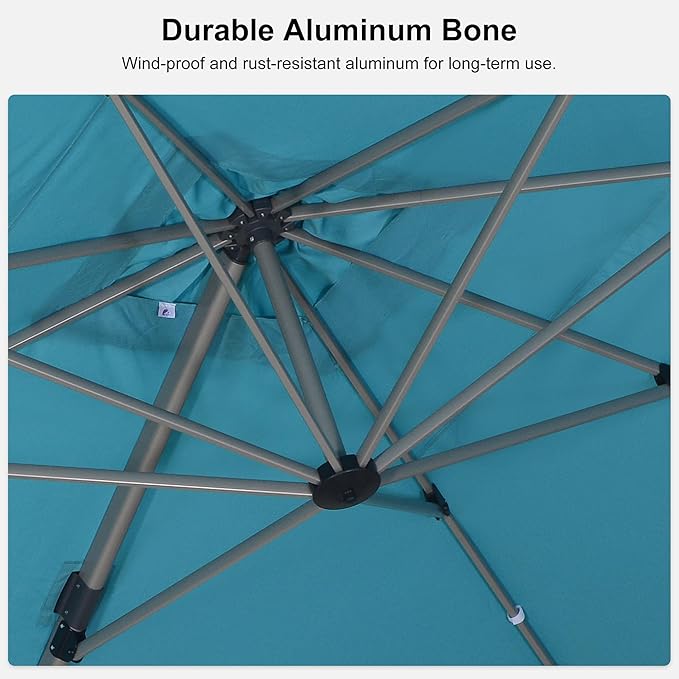 PURPLE LEAF Patio Umbrella with Base Included, 8ft Outdoor Aluminum Cantilever Umbrella with 360° Rotation, Champagne Offset Umbrella for Outdoor Garden Pool, Turquoise Blue