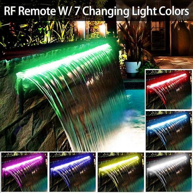 PONDO Lighted Waterfall Pool Fountain 36" with LED 7 Color Changing and Remote, Acrylic Waterfall Spillway for Sheer Descent Garden Outdoor