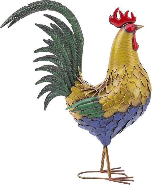 Ultym 32" Metal Rooster Decor, Large Outdoor Garden Statues, Metal Chicken Sculpture for Backyard Patio Kitchen Decor