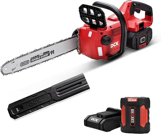 DCK 58V Cordless Chainsaw Electric Brushless Chain Saw, 16 Inch Battery Powered Chainsaw with 4.0Ah Battery and 5A Charger for Wood Cutting, Light Felling, Limbing, Firewood, Pruning (KDCS58161BDM)