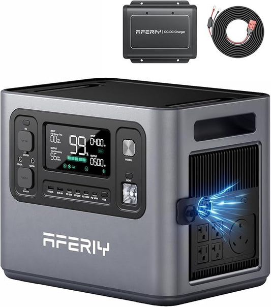 AFERIY 2800W Portable Power Station+DC600 580W Alternator Charger1,2048Wh LiFePO4 Battery,Dual Solar Input,6x Fast Charging On the Go,Power Outages,Camping,and RVs(Items Shipped Separately)
