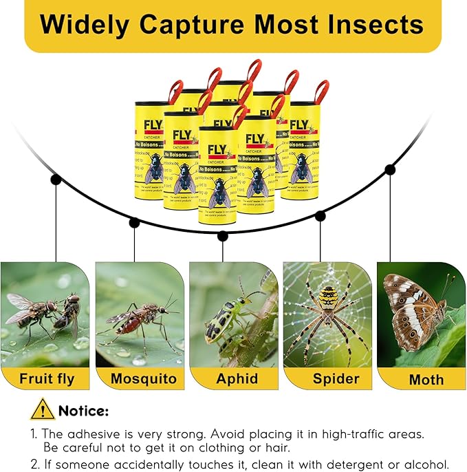30 Rolls Fly Strips Traps for Home, Sticky Strips, Fly Paper Tape Catcher Ribbon for Gnat Fungus Fruit Flies