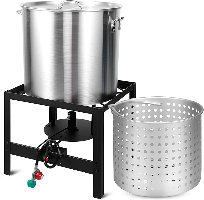 OT1001 Seafood Boil Kit, Featuring a Propane Burner, Propane Regulator, and a 100QT Pot with Basket, Built for Heavy-Duty Outdoor Use for Hotel Catering,Crawfish Boil Party,Community Event