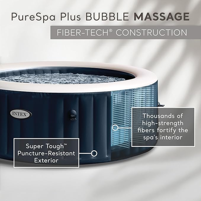 INTEX 28431EP PureSpa Plus Bubble Massage Inflatable Spa Set: Includes Energy Efficient Spa Cover –2 Headrests – LED Light – 6 Person Capacity – 85" x 28"