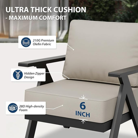 Urban Anvil 4 Pieces Patio Furniture Outdoor Metal Armchairs, All-Weather Patio Accent Chairs with Cushions for Balcony, Porch, Deck, Black/Beige