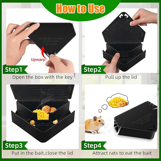 Mouse Station with Keys Black: 16PCS Key Required Mouse Stations Mice Stations, Keeps Children and Pets Safe Indoor & Outdoor