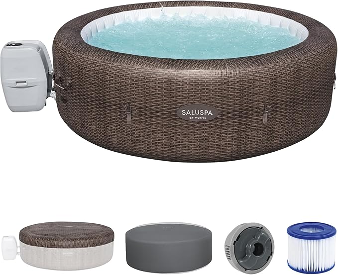Bestway SaluSpa St Moritz AirJet 5 to 7 Person Inflatable Hot Tub Round Portable Outdoor Spa with 180 AirJets and EnergySense Energy Saving Cover