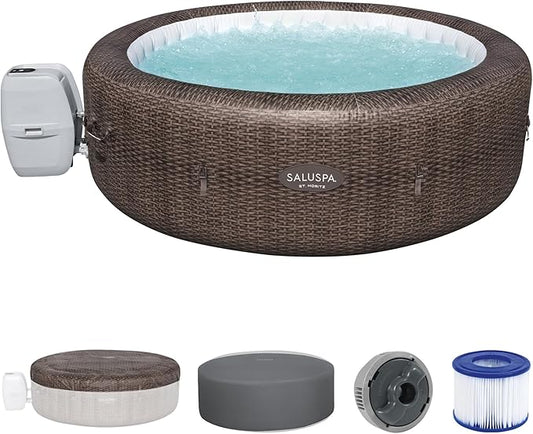 Bestway SaluSpa St Moritz AirJet 5 to 7 Person Inflatable Hot Tub Round Portable Outdoor Spa with 180 AirJets and EnergySense Energy Saving Cover