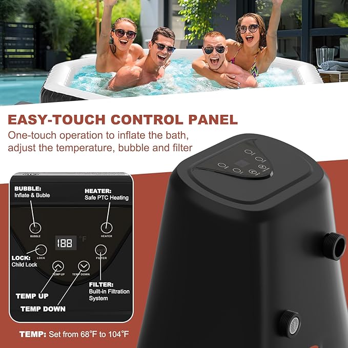 LILYPELLE 4-6 Person Inflatable Hot Tub, Large Octagonal Portable Hot Tub with 130 Bubble Jets, Outdoor Spa Bathtub Set Included Heater Pump, Filter and Insulated Cover, 77" X 77" X 25"
