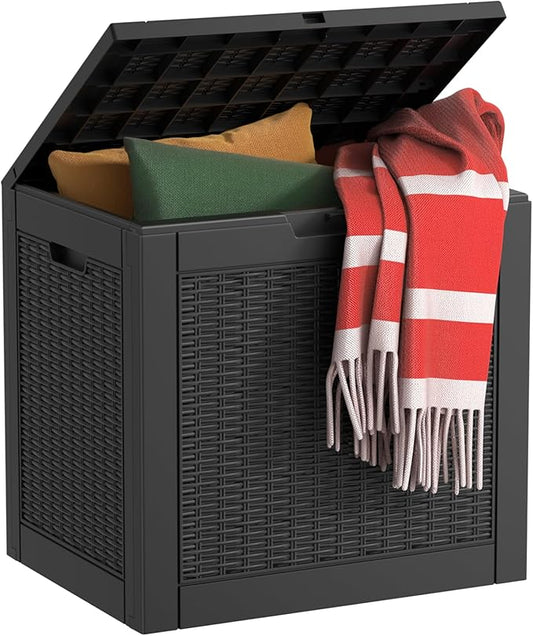 EasyUp 35 Gallon Resin Deck Box Waterproof, UV Resistant Outdoor Storage Box for Delivery, Patio, Garden,and Porch,Rattan Black