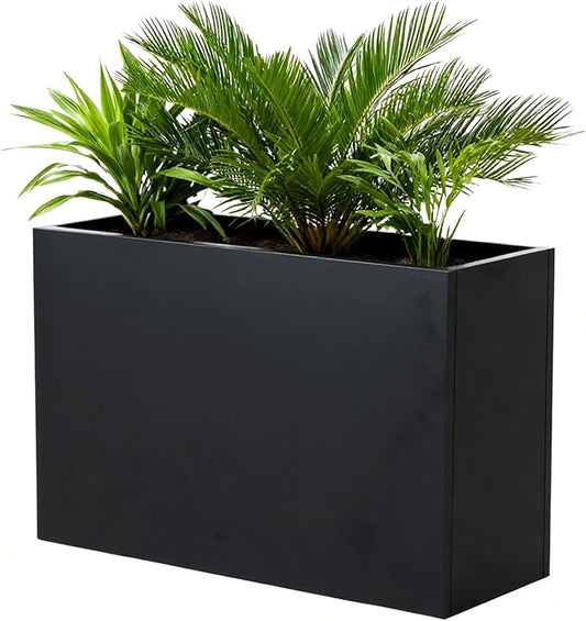Black Steel Metallic Heavy Planter 36" x 15" x 24" for Outdoor Plants Metal Rectangular Outdoor Planter Spliced Flower Box with Partitions for Outside,Indoor,Garden (Black, 36 * 15 * 24)