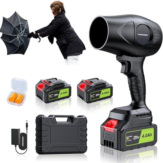 980,000 RPM Cordless Leaf Blower - 21V Electric Handheld Leaf Blower with 2×4.0Ah Batteries & Fast Charger - Lightweight for Patio, Lawn, Yard, Deck Cleaning - Light Black