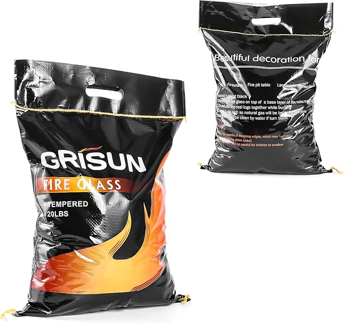 GRISUN Golden Amber Fire Glass for Fire Pit - 1/2 Inch 20 Pounds Tempered Glass Rocks for Natural or Propane Fireplace, Safe for Outdoors and Indoors Firepit Glass