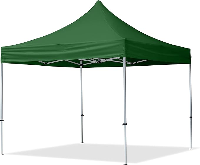 TOOLPORT 10x10 ft PES 700 Pop up Canopy Tent Economy Aluminium 1.3 in., incl. 2 Sidewalls with Panorama Windows, Dark Green
