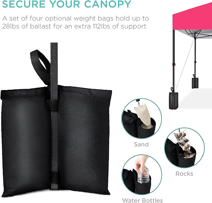 Best Choice Products 8x8ft 1-Person Setup Pop Up Canopy Tent Instant Portable Shelter w/ 1-Button Push, Case, 4 Weight Bags - Hot Pink